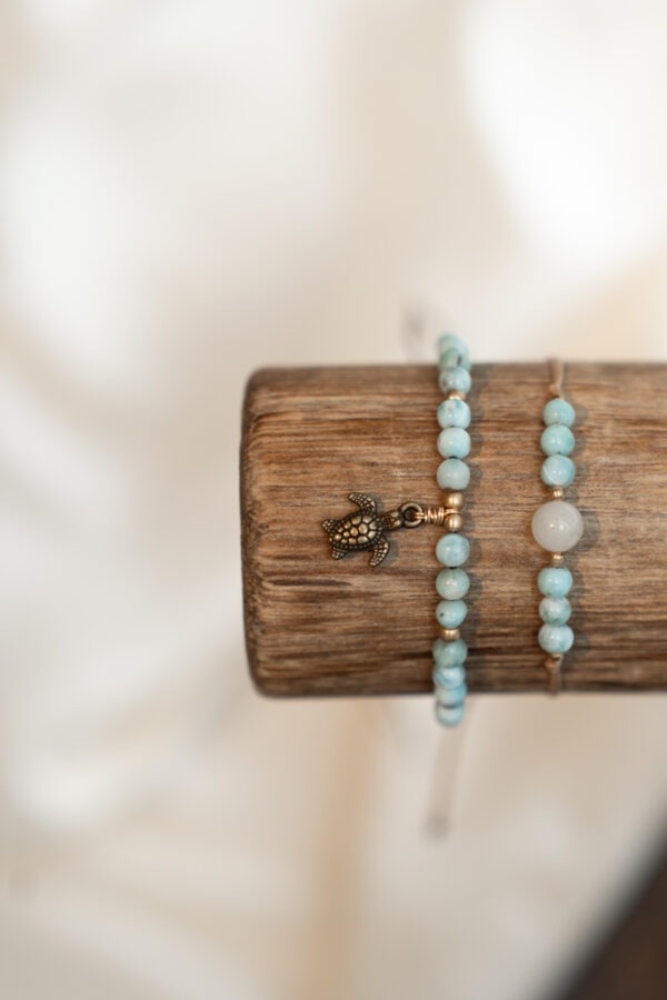 Larimar mit Schildkröte • Armband oder Fußband – Bild 5