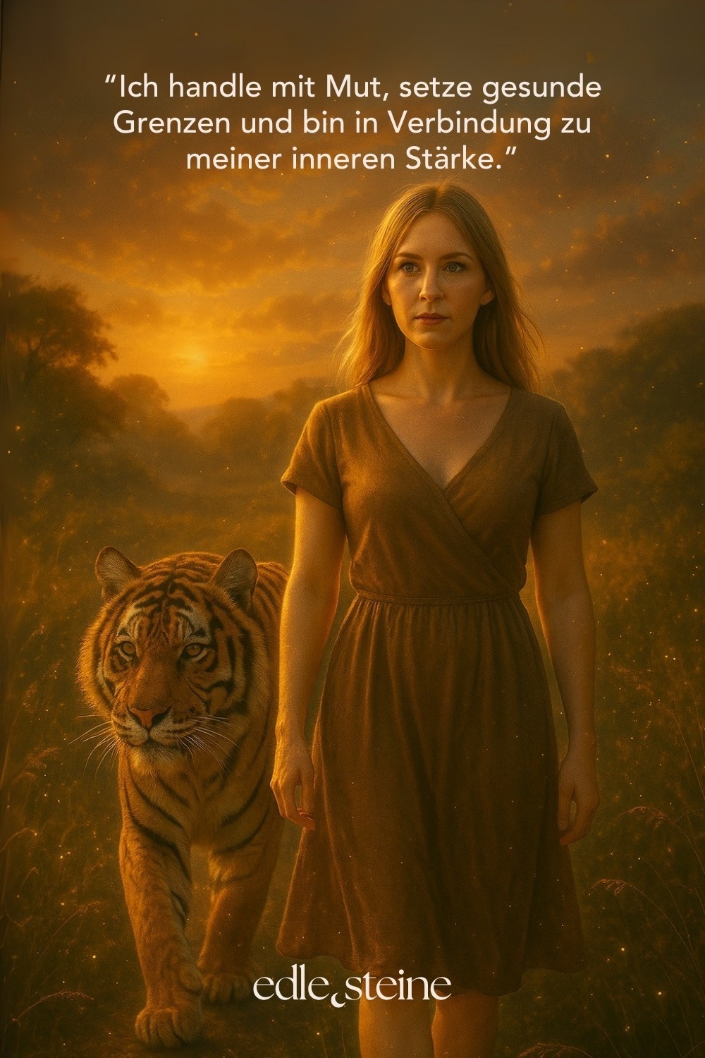 Grenzen setzten • Entschlossenheit • Selbstbewusstsein **Tigerauge – Der Edelstein der inneren Stärke und Klarheit** 🐅 *Ich stehe zu mir. Kraftvoll, klar und beschützt.* Tigerauge ist dein energetischer Begleiter, wenn du dich zentrieren und mutig durchs Leben gehen möchtest. Wie das Licht, das über seine goldbraune Oberfläche tanzt, bringt er Klarheit in Gedanken, Entscheidungen und dein Selbstbild. Er stärkt das Vertrauen in dich selbst, fördert deine Wachsamkeit und hilft dir dabei, in turbulenten Phasen Ruhe zu bewahren. Tigerauge schenkt dir Erdung und Entschlossenheit – und erinnert dich daran, dass du sicher bist, wenn du in dir selbst verankert bist. ✨ **Themen:** **Mental:** Schutz, Ich-Stärkung, Grenzen setzen, Wachsamkeit, Stimmung, Entschlossenheit, Intuition, Geborgenheit, innere Kraft, Selbstbewusstsein, Depressionen **Körper:** Motorik, Magen, Darm, Knochen, Atemwege, Kopf **Chakra:** Solarplexus, Wurzelchakra **Planet:** Sonne **Element:** Feuer **Sternzeichen:** Jungfrau, Zwillinge, Löwe, Widder, Stier, Skorpion, Schütze 🗿 **Mineralogische & historische Fakten:** Tigerauge ist eine goldbraune, faserige Variante des Quarzes, die durch Verwitterung von Krokydolith entsteht. Die schimmernde Lichtreflexion, auch „Chatoyance“ genannt, erinnert an das Auge einer Raubkatze und verleiht dem Stein seinen Namen. Schon in der Antike galt Tigerauge als Schutzstein gegen Flüche und den “bösen Blick”. In Afrika, Asien und im alten Rom trug man ihn als Talisman für Mut, Kraft und Weitblick. Heute ist er besonders in Phasen des Umbruchs und der Selbstfindung beliebt – als Stein, der dich erdet und stärkt. **Wusstest du schon?** Tigerauge wurde von Kriegern getragen, um Mut und strategische Klarheit im Kampf zu bewahren. In der Meditation soll er helfen, das „dritte Auge“ mit dem Bauchgefühl zu verbinden – für geerdete Intuition. **Reflexionsfrage:** Wo wünsche ich mir mehr Standfestigkeit und innere Klarheit? **Affirmation:** Ich stehe zu mir. Kraftvoll, klar und beschützt. **Meditation:** Setze dich aufrecht hin und lege ein Tigerauge auf deinen Solarplexus. Atme tief in deinen Bauch und stelle dir vor, wie goldenes Licht deinen Körper durchströmt. Es sammelt sich in deiner Körpermitte und breitet sich von dort aus – stabil, ruhig und kraftvoll. Spüre, wie dein inneres Feuer erwacht und dir Sicherheit schenkt. Lass das Gefühl der Stärke in dir wachsen, mit jedem Atemzug.