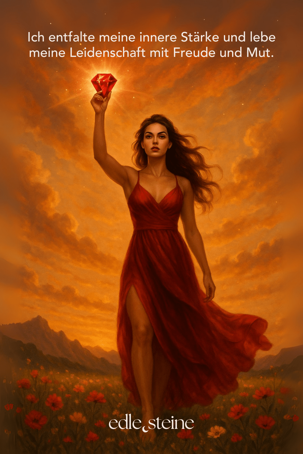 inneres Feuer • Emotionen • Selbstbewusstsein ### **Rubin – Der Edelstein der Leidenschaft und Lebenskraft** ### **🔥☀** **Ich bin voller Kraft, Mut und Lebensfreude.** Der Rubin ist wie ein inneres Feuer – warm, lebendig, kraftvoll. Er erinnert dich daran, dass deine Energie eine Quelle unerschöpflicher Lebenskraft ist. Wenn du neue Stärke brauchst oder dich selbst verwirklichen möchtest, unterstützt dich der Rubin mit Mut, Klarheit und Vitalität. Er bringt dich in Verbindung mit deiner Leidenschaft und deinem innersten Antrieb – und hilft dir, kraftvoll für dich einzustehen. ✨ **Themen:** - **Mental:** Mut, Sinnlichkeit, Sexualität, Emotionen, Stärke, Lebensfreude, Selbstverwirklichung, Lebensenergie, Leidenschaft, Intuition, Schutz - **Körper:** Menstruation, Müdigkeit, Kopfschmerzen, Entgiftung, Ohren, Energie - **Chakra:** Wurzelchakra, Herzchakra - **Planet:** Sonne - **Element:** Feuer - **Sternzeichen:** Krebs, Widder, Löwe, Jungfrau, Skorpion, Schütze 🗿 **Mineralogische & historische Fakten:** Der Rubin gehört zur Korund-Gruppe und verdankt seine rote Farbe dem Element Chrom. Bereits in der Antike galt er als Stein der Könige und wurde als Symbol für Macht, Mut und Liebe verehrt. Der Name stammt vom lateinischen „ruber“ = rot. Rubine waren in vielen Kulturen ein Zeichen für Unbesiegbarkeit – sie sollten vor Krankheit, Unglück und negativen Energien schützen. **Reflexionsfrage:** Wo in meinem Leben darf wieder mehr Feuer und Leidenschaft lodern? **Affirmation:** Ich bin voller Kraft, Mut und Lebensfreude. **Meditation:** Halte den Rubin in der linken Hand oder platziere ihn auf deinem Wurzelchakra. Spüre, wie eine warme, rote Energie deinen Körper durchströmt. Atme tief ein und aus. Stelle dir vor, wie du dich kraftvoll, lebendig und mutig bewegst – voller Lebenslust und Entschlossenheit. Was möchte durch dich in die Welt kommen?