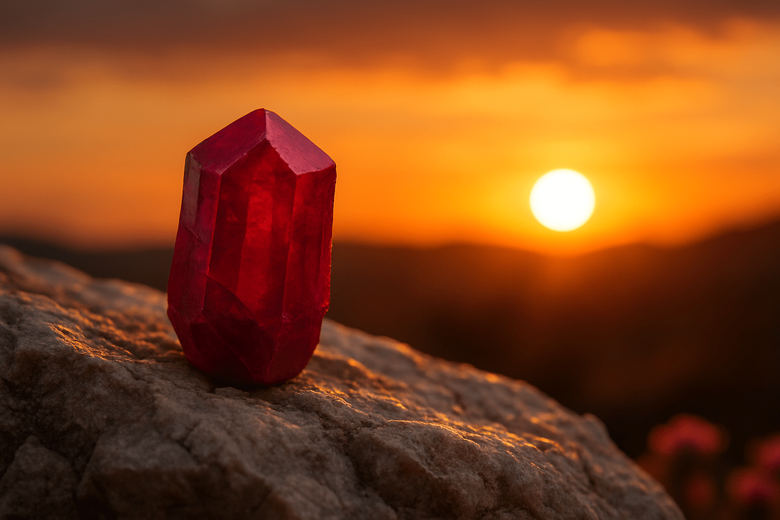 inneres Feuer • Emotionen • Selbstbewusstsein ### **Rubin – Der Edelstein der Leidenschaft und Lebenskraft** ### **🔥☀️** **Ich bin voller Kraft, Mut und Lebensfreude.** Der Rubin ist wie ein inneres Feuer – warm, lebendig, kraftvoll. Er erinnert dich daran, dass deine Energie eine Quelle unerschöpflicher Lebenskraft ist. Wenn du neue Stärke brauchst oder dich selbst verwirklichen möchtest, unterstützt dich der Rubin mit Mut, Klarheit und Vitalität. Er bringt dich in Verbindung mit deiner Leidenschaft und deinem innersten Antrieb – und hilft dir, kraftvoll für dich einzustehen. ✨ **Themen:** - **Mental:** Mut, Sinnlichkeit, Sexualität, Emotionen, Stärke, Lebensfreude, Selbstverwirklichung, Lebensenergie, Leidenschaft, Intuition, Schutz - **Körper:** Menstruation, Müdigkeit, Kopfschmerzen, Entgiftung, Ohren, Energie - **Chakra:** Wurzelchakra, Herzchakra - **Planet:** Sonne - **Element:** Feuer - **Sternzeichen:** Krebs, Widder, Löwe, Jungfrau, Skorpion, Schütze 🗿 **Mineralogische & historische Fakten:** Der Rubin gehört zur Korund-Gruppe und verdankt seine rote Farbe dem Element Chrom. Bereits in der Antike galt er als Stein der Könige und wurde als Symbol für Macht, Mut und Liebe verehrt. Der Name stammt vom lateinischen „ruber“ = rot. Rubine waren in vielen Kulturen ein Zeichen für Unbesiegbarkeit – sie sollten vor Krankheit, Unglück und negativen Energien schützen. **Reflexionsfrage:** Wo in meinem Leben darf wieder mehr Feuer und Leidenschaft lodern? **Affirmation:** Ich bin voller Kraft, Mut und Lebensfreude. **Meditation:** Halte den Rubin in der linken Hand oder platziere ihn auf deinem Wurzelchakra. Spüre, wie eine warme, rote Energie deinen Körper durchströmt. Atme tief ein und aus. Stelle dir vor, wie du dich kraftvoll, lebendig und mutig bewegst – voller Lebenslust und Entschlossenheit. Was möchte durch dich in die Welt kommen?