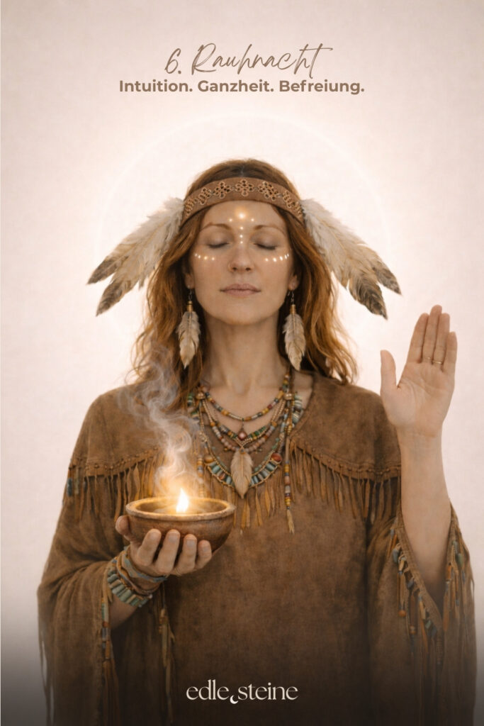 Die sechste Rauhnacht ist eine Schwelle nach innen. Sie führt weg vom Tun und hin zum Lauschen. Dorthin, wo Antworten nicht gedacht, sondern gespürt werden. In dieser Nacht geht es nicht darum, dich zu optimieren oder etwas an dir zu reparieren. Vielmehr lädt sie dich ein, dich als Ganzes wahrzunehmen – mit allem, was war, und allem, was gerade ist. Heilung zeigt sich hier nicht als Ziel, sondern als leiser Prozess, der geschieht, wenn du aufhörst, gegen dich selbst zu arbeiten. Der Archetyp der Heilerin begleitet diese Rauhnacht. Sie erkennt Wunden, ohne sie zu bewerten. Ihre Kraft liegt im Dasein, im Zuhören und im Raumhalten – für Schmerz ebenso wie für Wandlung. Die Heilerin weiß, dass echte Regeneration Zeit braucht und dass Vertrauen oft der erste Schritt ist. Auf dieser Ebene wirken auch die Edelsteine Morganit und Tansanit. Morganit unterstützt dich dabei, deine Bedürfnisse klarer wahrzunehmen und liebevoll Verantwortung für dich selbst zu übernehmen. Gerade in Zeiten des Wandels schenkt er Mut, alte Muster zu erkennen, ohne dich dafür zu verurteilen. Seine Energie ist weich, tragend und stärkend zugleich. Tansanit öffnet den Blick für größere Zusammenhänge. Er verbindet dich mit deinem inneren Wissen und begleitet Phasen der Transformation und Neuorientierung. Wenn du dich fragst, wohin dein Weg führt oder was jetzt wirklich wichtig ist, erinnert Tansanit daran, dass Sinn oft entsteht, wenn du still wirst und Vertrauen zulässt. Die sechste Rauhnacht lädt dich ein, dich selbst nicht weiter zu drängen. Sie schenkt einen Moment der Befreiung – nicht durch Loslassen im Außen, sondern durch ein inneres Ja zu dir selbst. Vielleicht zeigt sich Heilung genau dort, wo du dir erlaubst, sanfter zu werden.