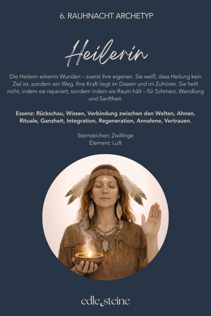 Die sechste Rauhnacht ist eine Schwelle nach innen. Sie führt weg vom Tun und hin zum Lauschen. Dorthin, wo Antworten nicht gedacht, sondern gespürt werden. In dieser Nacht geht es nicht darum, dich zu optimieren oder etwas an dir zu reparieren. Vielmehr lädt sie dich ein, dich als Ganzes wahrzunehmen – mit allem, was war, und allem, was gerade ist. Heilung zeigt sich hier nicht als Ziel, sondern als leiser Prozess, der geschieht, wenn du aufhörst, gegen dich selbst zu arbeiten. Der Archetyp der Heilerin begleitet diese Rauhnacht. Sie erkennt Wunden, ohne sie zu bewerten. Ihre Kraft liegt im Dasein, im Zuhören und im Raumhalten – für Schmerz ebenso wie für Wandlung. Die Heilerin weiß, dass echte Regeneration Zeit braucht und dass Vertrauen oft der erste Schritt ist. Auf dieser Ebene wirken auch die Edelsteine Morganit und Tansanit. Morganit unterstützt dich dabei, deine Bedürfnisse klarer wahrzunehmen und liebevoll Verantwortung für dich selbst zu übernehmen. Gerade in Zeiten des Wandels schenkt er Mut, alte Muster zu erkennen, ohne dich dafür zu verurteilen. Seine Energie ist weich, tragend und stärkend zugleich. Tansanit öffnet den Blick für größere Zusammenhänge. Er verbindet dich mit deinem inneren Wissen und begleitet Phasen der Transformation und Neuorientierung. Wenn du dich fragst, wohin dein Weg führt oder was jetzt wirklich wichtig ist, erinnert Tansanit daran, dass Sinn oft entsteht, wenn du still wirst und Vertrauen zulässt. Die sechste Rauhnacht lädt dich ein, dich selbst nicht weiter zu drängen. Sie schenkt einen Moment der Befreiung – nicht durch Loslassen im Außen, sondern durch ein inneres Ja zu dir selbst. Vielleicht zeigt sich Heilung genau dort, wo du dir erlaubst, sanfter zu werden.